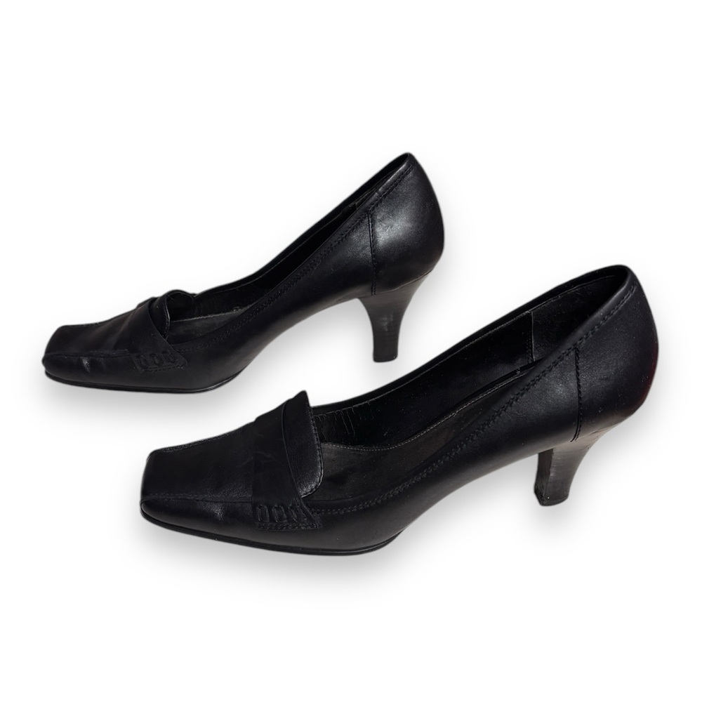 ETIENNE AIGNER Black Leather Loafer Heels - Picture 4 of 8